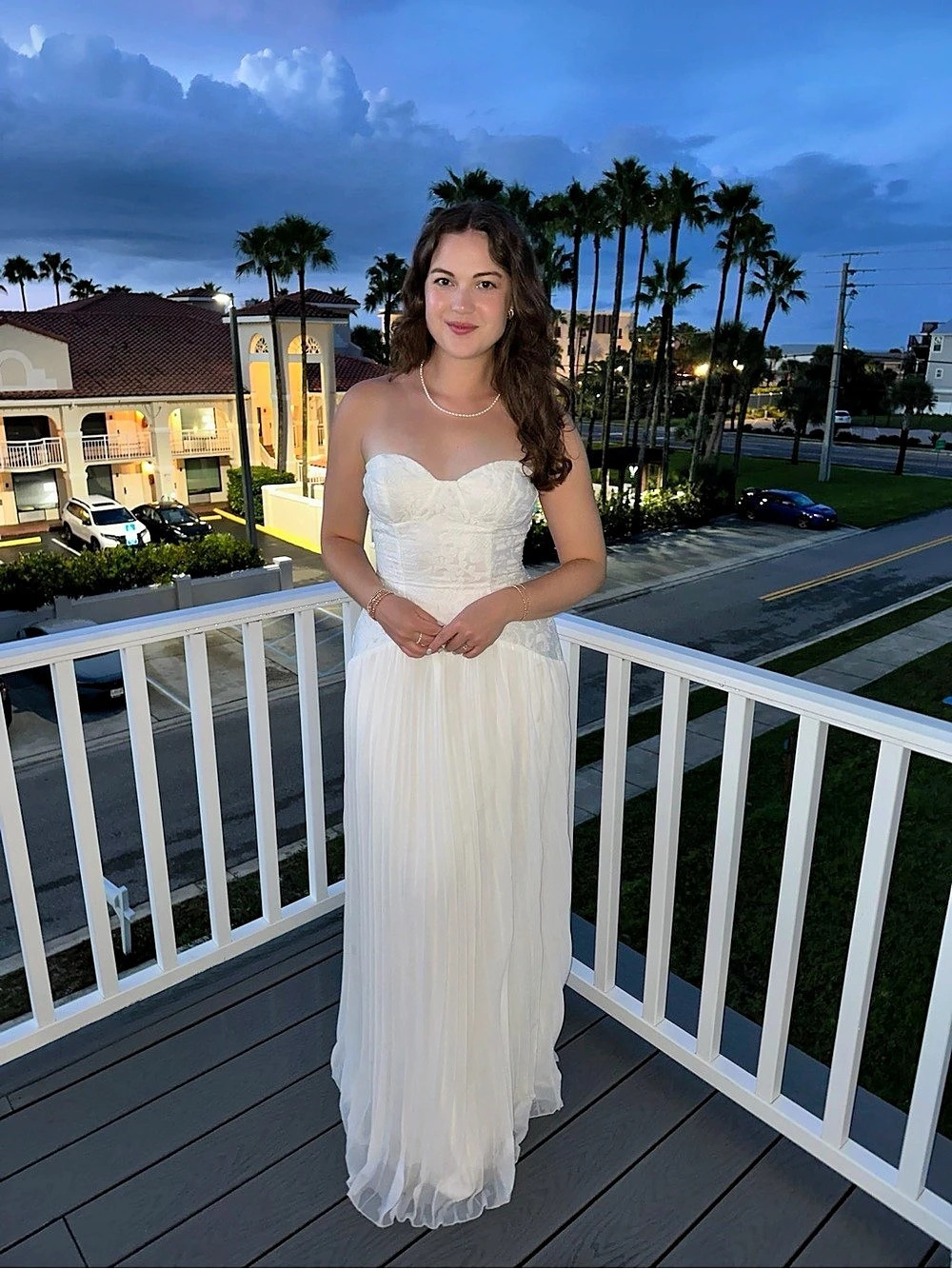 Divine Devotion White Embroidered Pleated Strapless Maxi Dress Like New